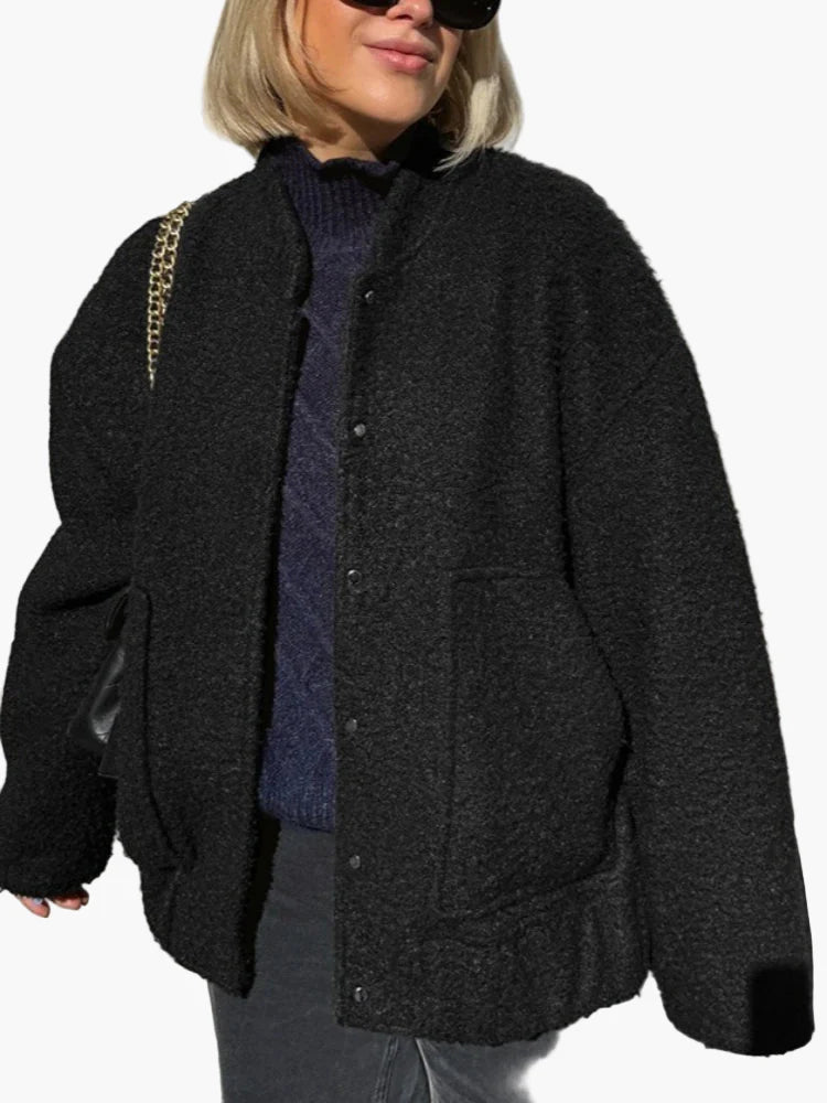 Damen Oversize Bomberjacke im Teddy-Stil – Lässige Trendjacke für Alltag und Streetstyle