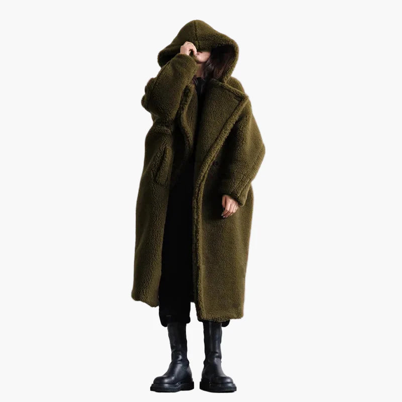 Damen Oversize Teddy Mantel mit Kapuze – Winter Warmer Streetwear Style