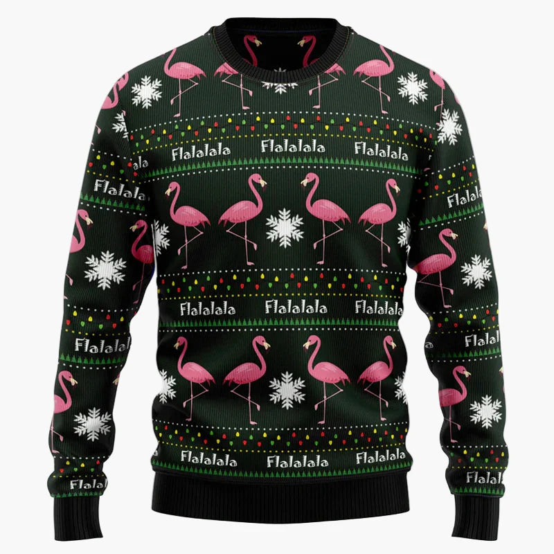 Unisex Lustiger Weihnachts-Pullover Flamingo Ugly Christmas Sweater – Perfekt für Gruppen und Partys