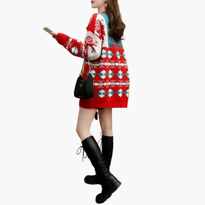 Damen Weihnachts-Pullover Kleid mit 3D Schneemann und Norwegermuster – Lustiges Ugly Christmas Sweater für Winter & Party