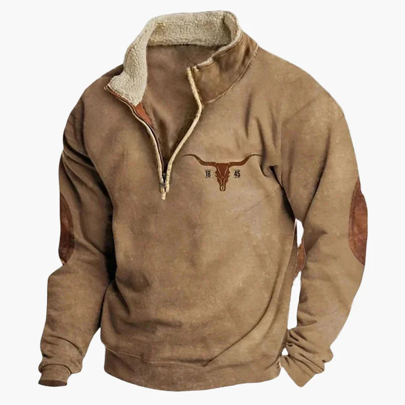 Herren Vintage Western Quarter-Zip Pullover mit Aztekenmuster – Freizeit & Outdoor