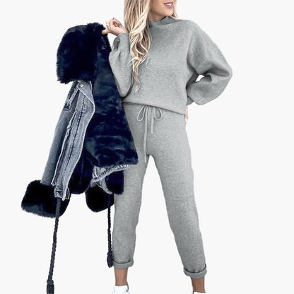Damen 2-Teiler Lounge Set mit weitem Bein – Modischer Freizeitanzug für Alltag & Streetwear