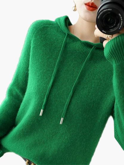 Damen Strickpullover Kapuzenpullover mit Kordelzug – Stilvoller Alltags-Hoodie für Herbst & Winter