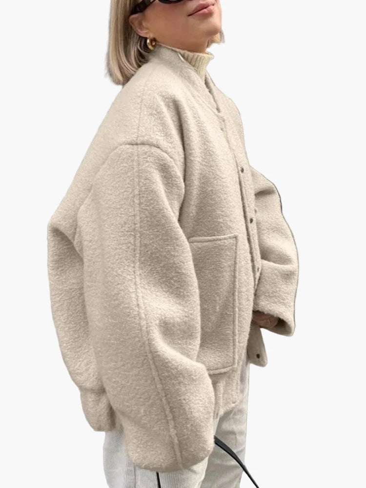 Damen Oversize Bomberjacke im Teddy-Stil – Lässige Trendjacke für Alltag und Streetstyle