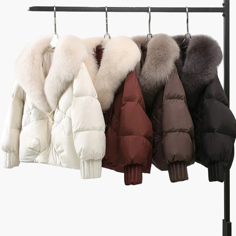 Damen Winterjacke mit großem Kunstpelzkragen, modische Steppjacke für kalte Tage