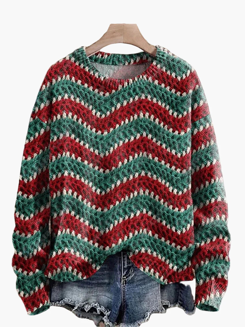 Damen Weihnachtspullover mit 3D-Stickereien – Lustiger Strickpullover im Festtagsstil