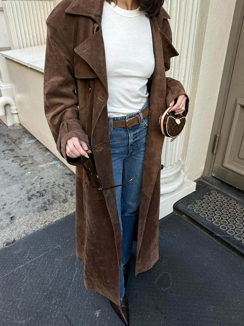 Damen Trenchcoat Lang Eleganter Mantel für Alltag und Business
