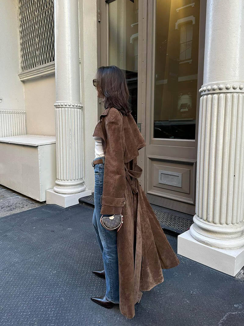 Damen Trenchcoat Lang Eleganter Mantel für Alltag und Business