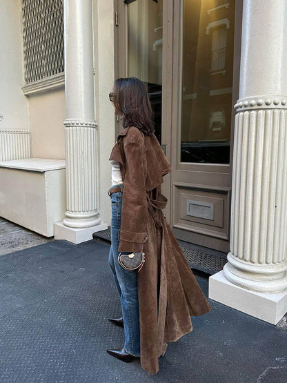 Damen Trenchcoat Lang Eleganter Mantel für Alltag und Business