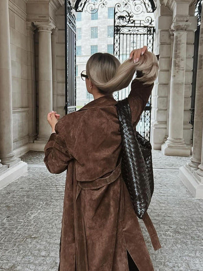 Damen Trenchcoat Lang Eleganter Mantel für Alltag und Business