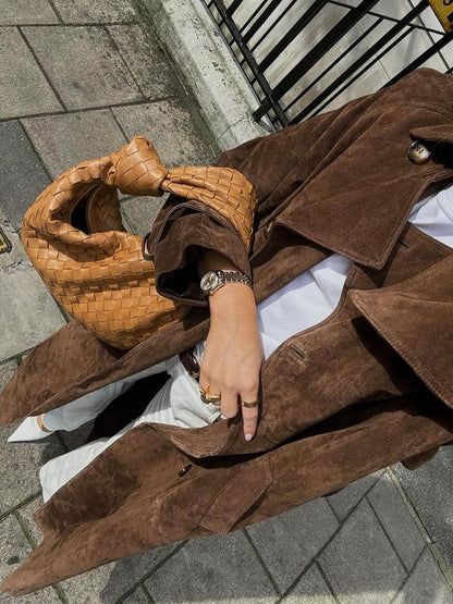 Damen Trenchcoat Lang Eleganter Mantel für Alltag und Business