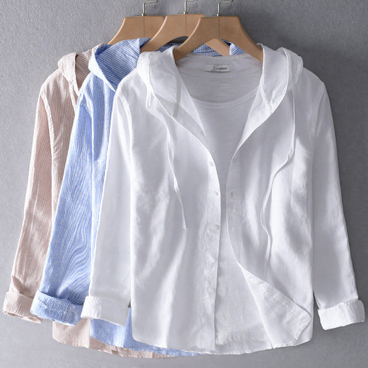 Damen Leinen-Bluse mit Kapuze – Zeitloser Casual Style für Alltag und Urlaub