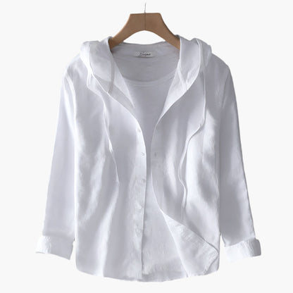 Damen Leinen-Bluse mit Kapuze – Zeitloser Casual Style für Alltag und Urlaub