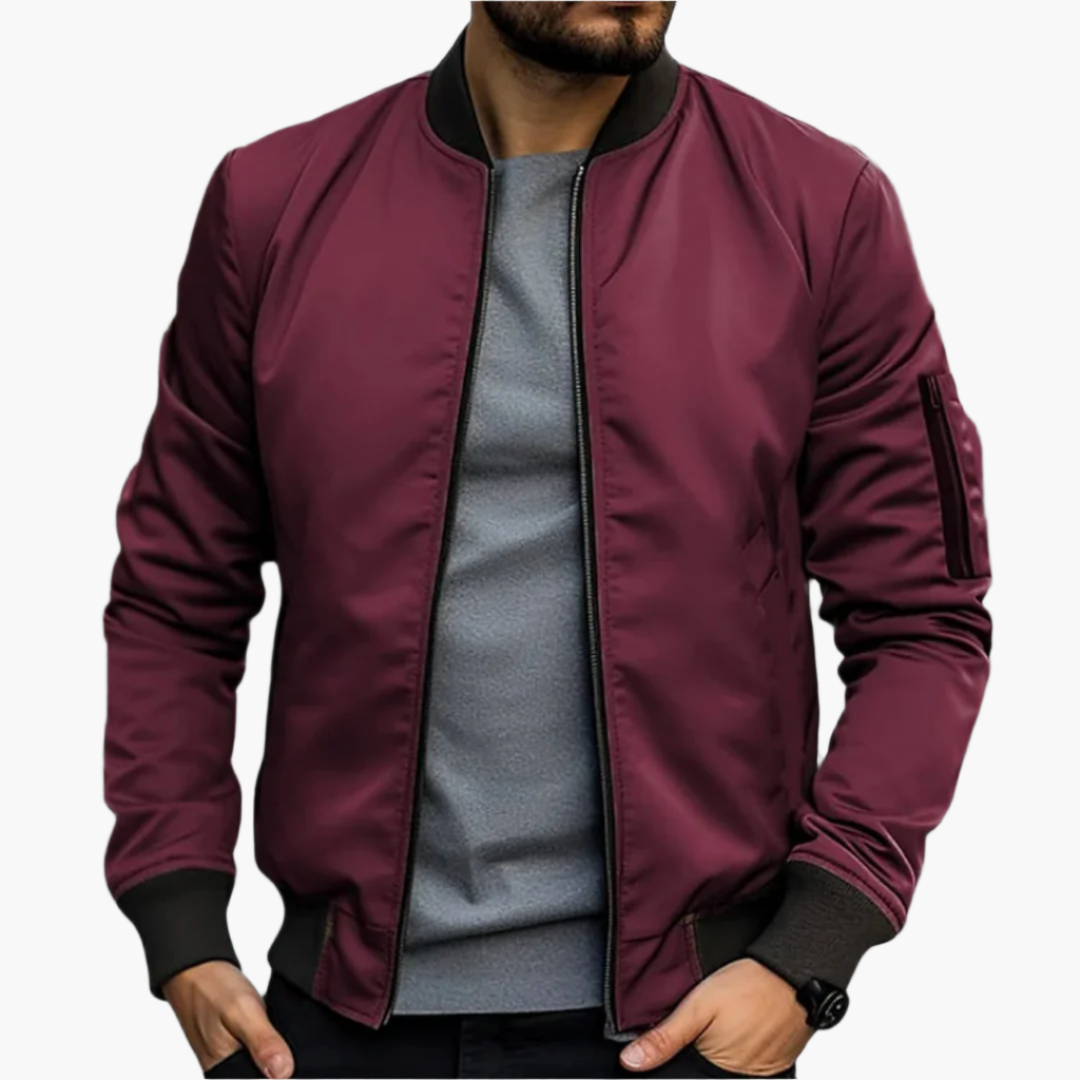 Herren Bomberjacke – klassische Übergangsjacke mit Frontzip, Rippbündchen & Ärmel-Tasche für Freizeit & City