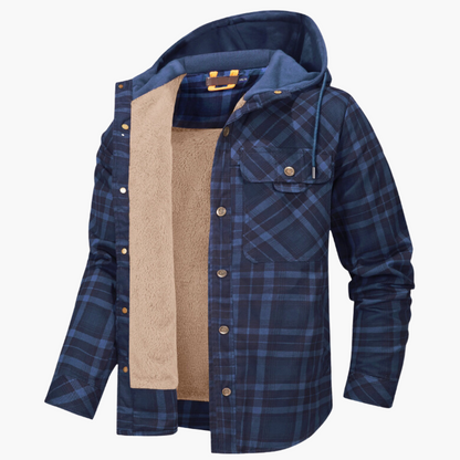 Herren Kapuzen Holzfällerjacke – Kariertes Flanellhemd mit Fleece-Futter, Outdoor & Freizeit
