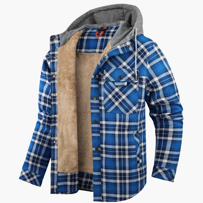 Herren Kapuzen Holzfällerjacke – Kariertes Flanellhemd mit Fleece-Futter, Outdoor & Freizeit