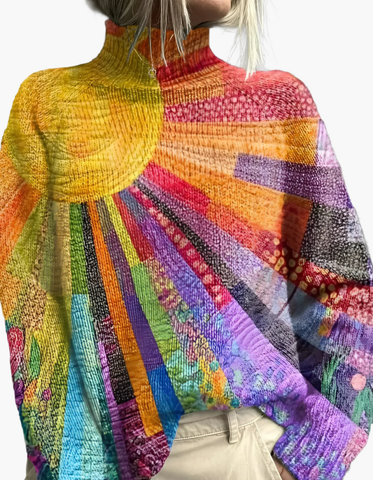 Damen Pullover mit Rollkragen – Künstlerischer Strickpullover für stilbewusste Outfits