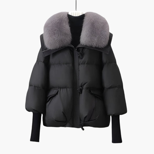 Damen Luxus Daunenjacke mit Fellkragen – Stilvolle Winterjacke für elegante Auftritte