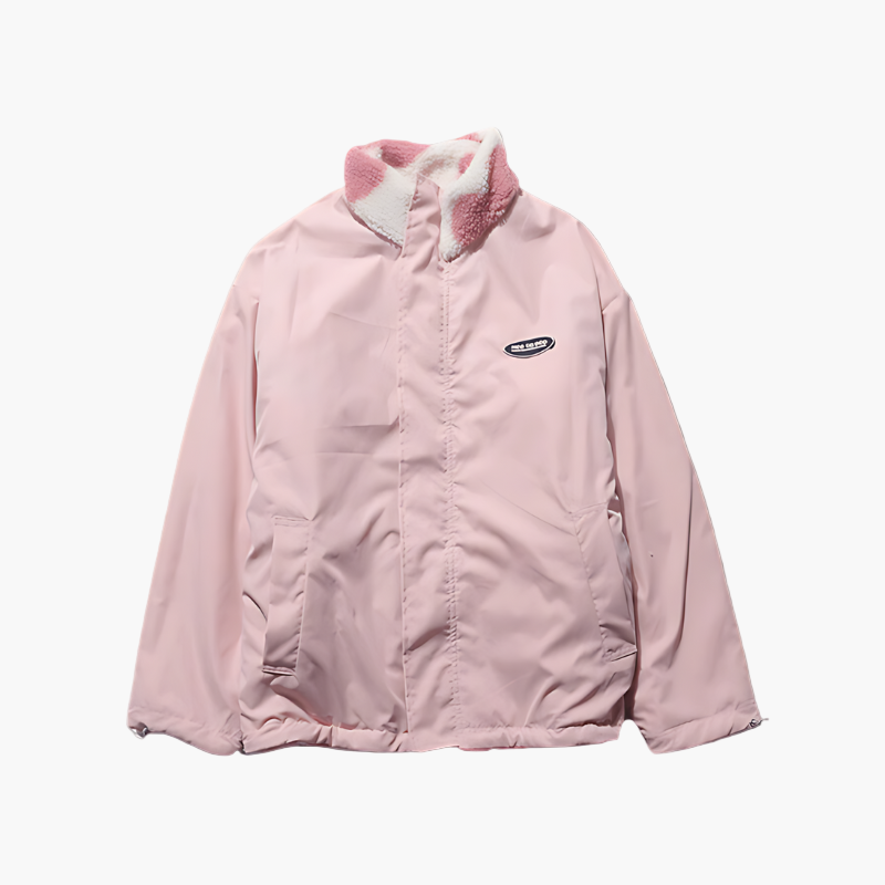 Damen Wendbare Fleecejacke im Streetwear-Stil mit Herzmuster – Kuschelige Übergangsjacke für Alltag und Freizeit