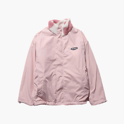 Damen Wendbare Fleecejacke im Streetwear-Stil mit Herzmuster – Kuschelige Übergangsjacke für Alltag und Freizeit