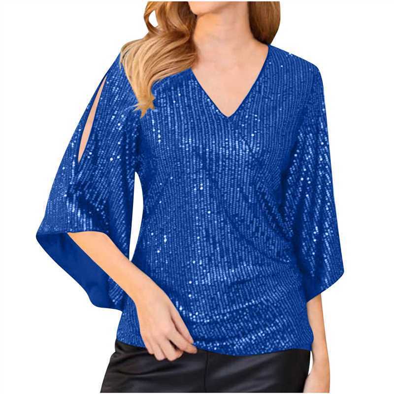 Alice – Pailletten T-Shirt für Damen, Kurzarm, mittellang