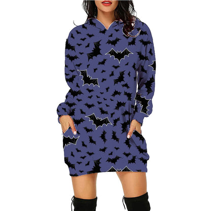 Damen Halloween Hoodie Kleid – Bequemes Freizeitkleid mit lustigen Motiven für Party & Kostüm