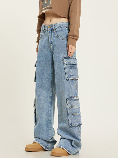 Jean – Retro Gewaschene Damen-Latzhose mit Mehreren Taschen
