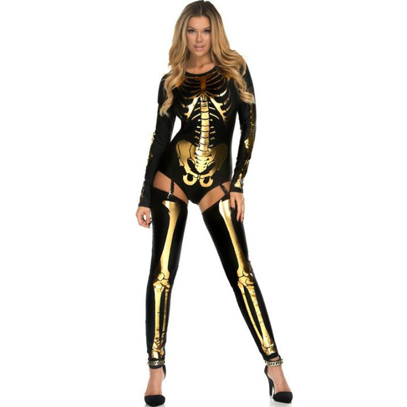 Damen Halloween Skelett Overall Kostüm für Party & Karneval
