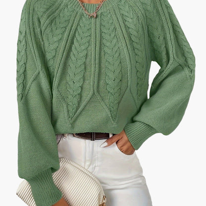 Damen Strickpullover mit Zopfmuster und Rundhalsausschnitt – Eleganter Alltagslook für Frühling & Herbst