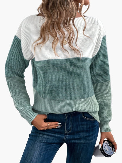 Damen Strickpullover im Colorblock-Design – Eleganter Freizeitpullover für Herbst und Winter