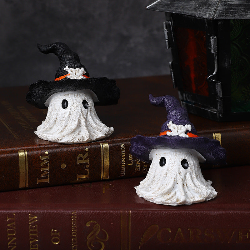 Halloween Dekofigur Geist mit Hexenhut – Niedliche Tischdekoration für Halloween-Partys