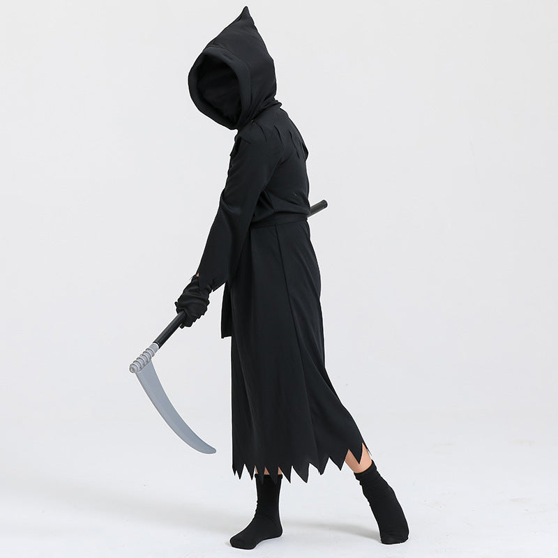 Halloween Kinder Grim Reaper Kostüm mit Sense – Unisex Gruseliges Kostüm für Halloween Partys & Trick-or-Treat
