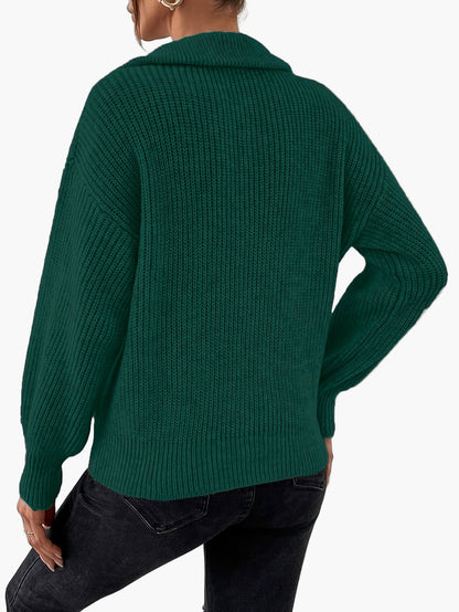 Damen Strickpullover mit Reißverschluss und elegantem Kragen – Modischer Freizeit-Look