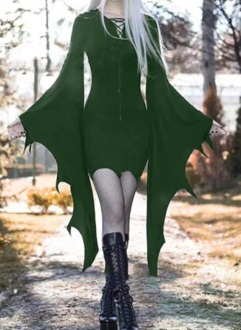 Halloween Damen Kleid Gothic Fledermaus Kostüm für Partys und Cosplay