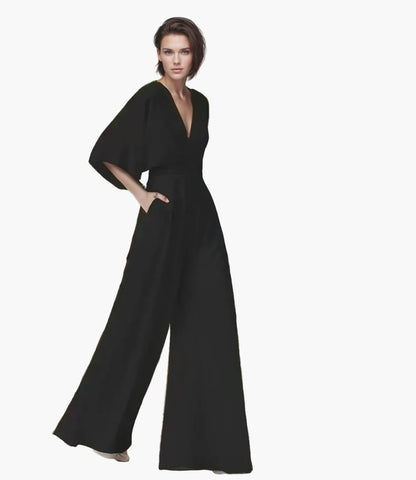 Damen Jumpsuit Elegant mit Weiten Beinen und Schmetterlingsärmeln – Perfekt für Feste und besondere Anlässe