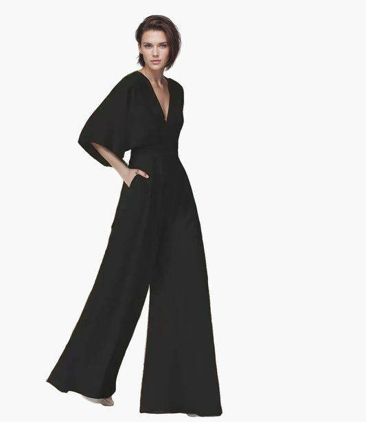 Damen Jumpsuit Elegant mit Weiten Beinen und Schmetterlingsärmeln – Perfekt für Feste und besondere Anlässe