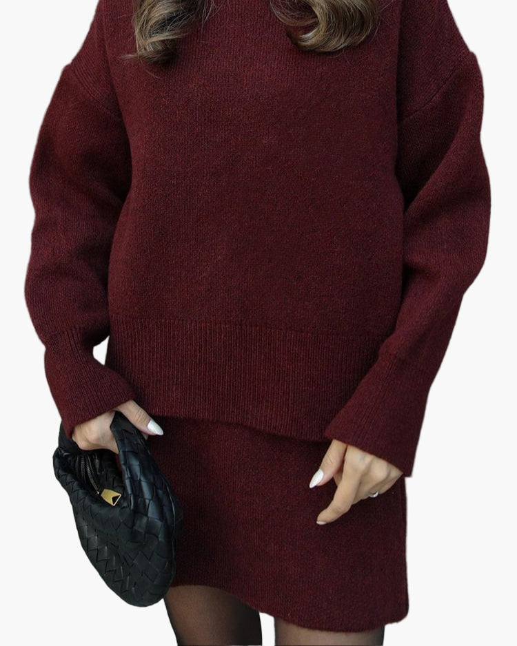 Damen Zweiteiliges Strickset – Modischer Pullover und Rock für Herbst & Winter