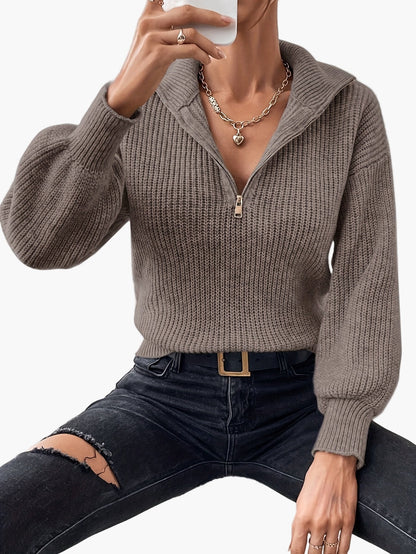 Damen Strickpullover mit Reißverschluss und elegantem Kragen – Modischer Freizeit-Look