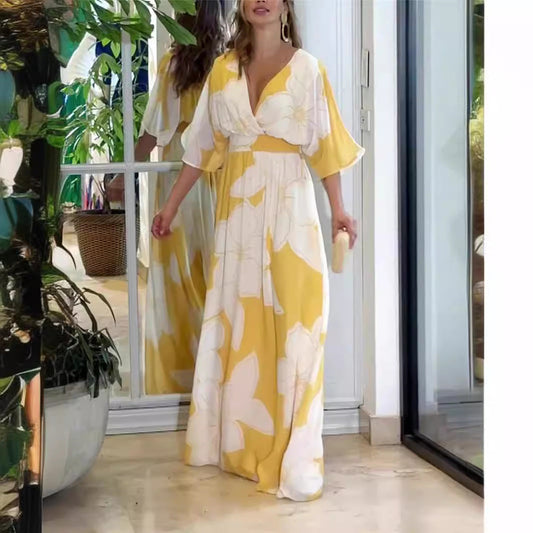 Damen Maxikleid mit Blumenmuster – Eleganter Sommer-Look für Urlaub und Alltag