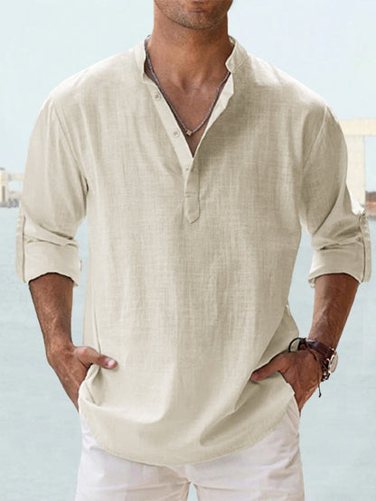 Herren Henley-Hemd mit Stehkragen – Langarm, lässig für Freizeit & Urlaub