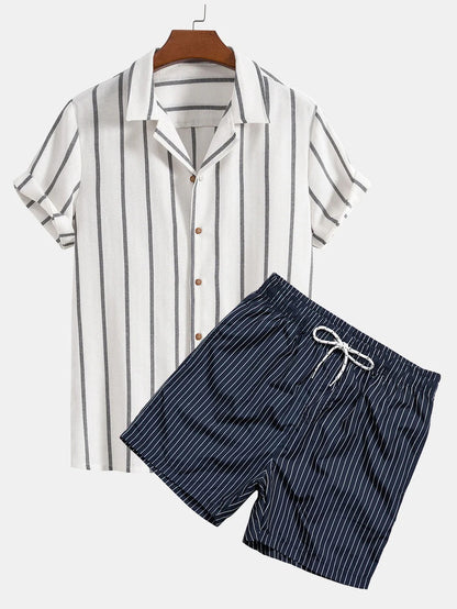 Herren Sommer Freizeit Set – Kurzarm Hemd und Shorts, Modernes Design, Ideal für Alltag & Urlaub