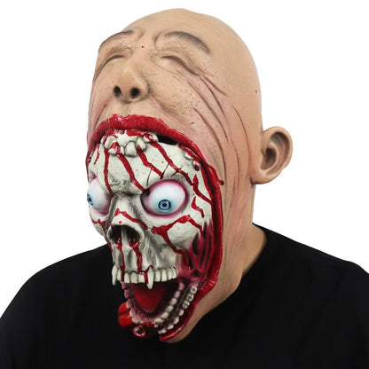 Halloween Latex Horrormaske für Erwachsene – Big Mouth Zombie Monster Kostümmaske
