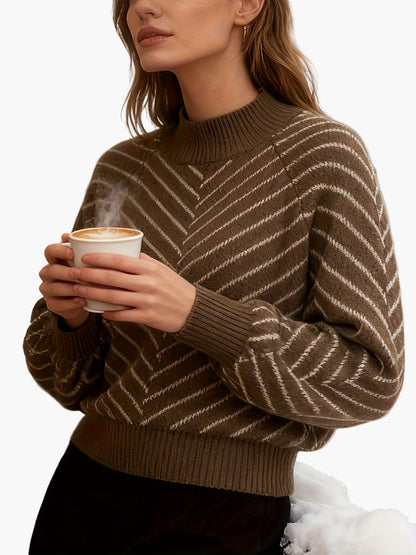 Damen Strickpullover Elegant Gestreift mit Stehkragen für Herbst/Winter Freizeit