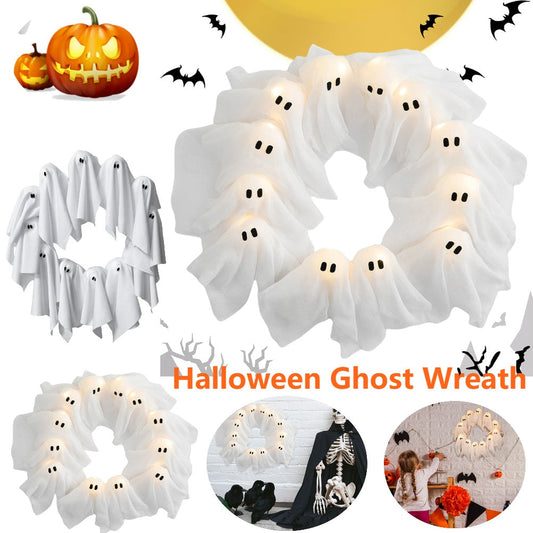 Halloween Geisterkranz – Leuchtende Deko für Tür, Wand & Party