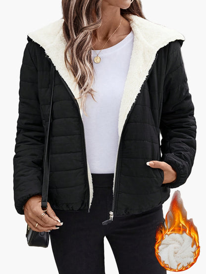 Damen Steppjacke mit Fleece-Futter und Kapuze – Casual Winterjacke für Alltag und Outdoor