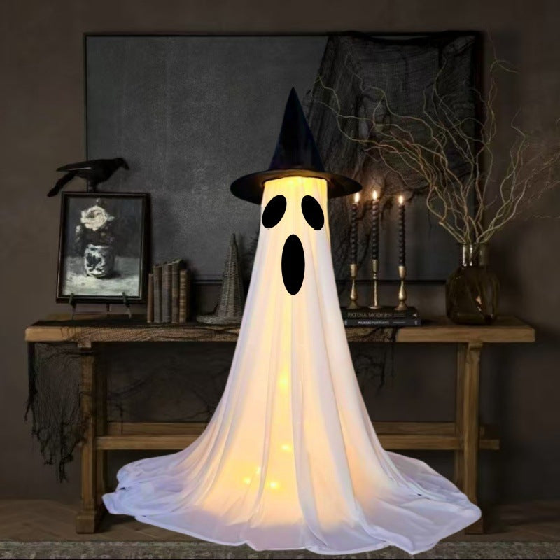 Halloween Deko Leuchtende Geister Figuren mit Hexenhut – Perfekt für Party, Haus & Garten