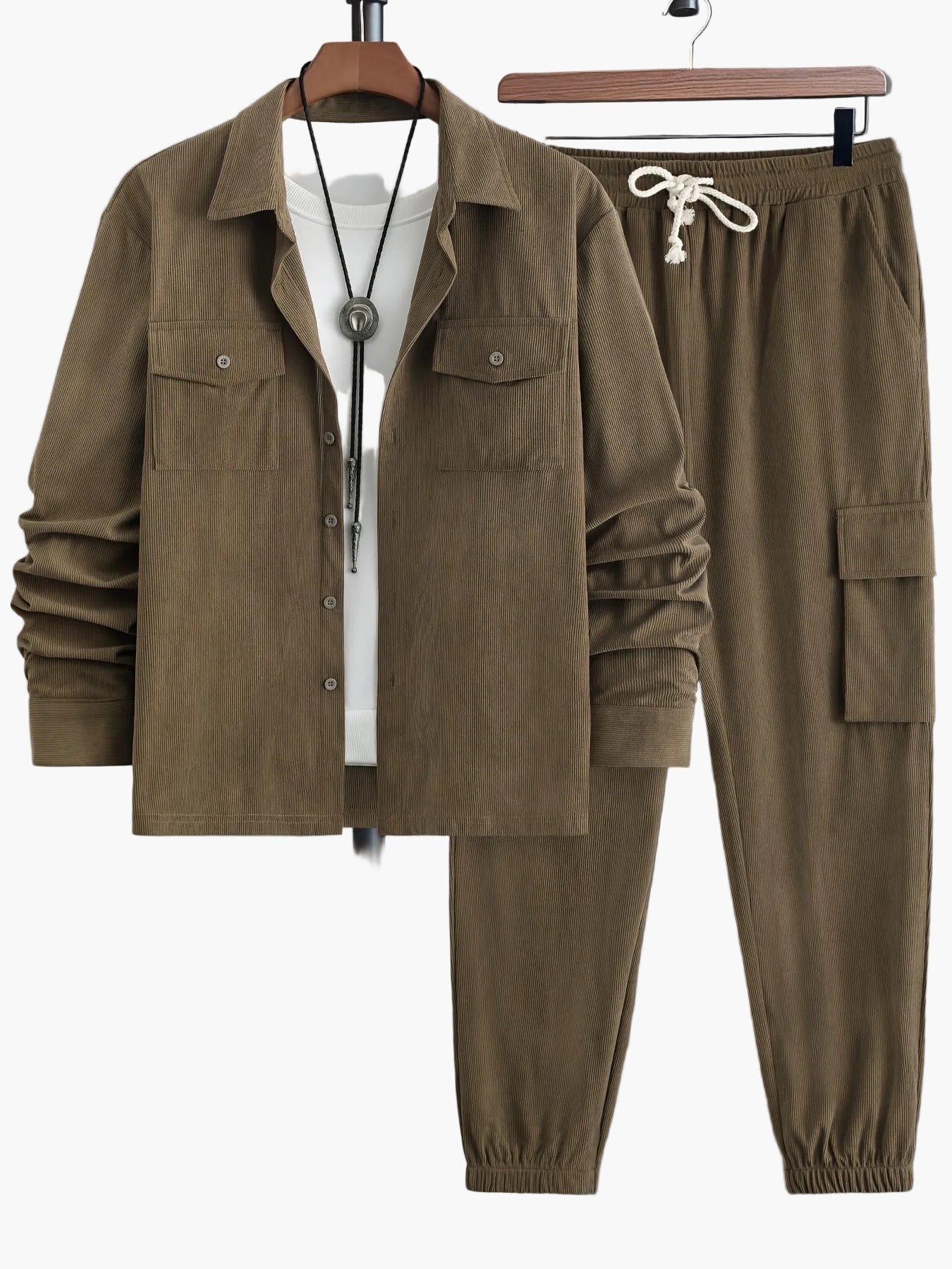 Herren Cord Freizeitanzug Zweiteiler – Lässiges Set mit Jacke und Cargohose, Streetwear Stil