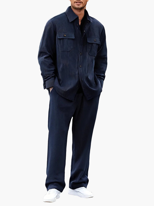 Herren Cord-Loungeset – Freizeitanzug mit Hemdkragen, Regular Fit, Ideal für Alltag und Reisen