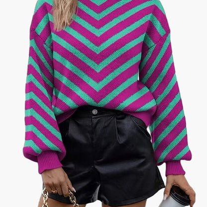 Damen Strickpullover mit Zickzackmuster – Eleganter Winterpullover, Lässig & Stilvoll