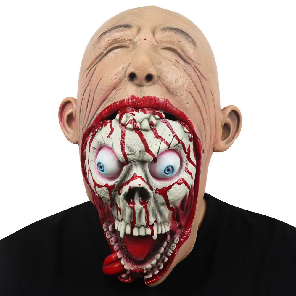 Halloween Latex Horrormaske für Erwachsene – Big Mouth Zombie Monster Kostümmaske